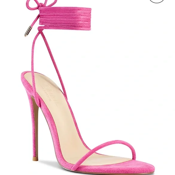 NWT Femme Barely There Lace Up Sandals in Deep Pink as seen on Hailey Bieber - Picture 5 of 15